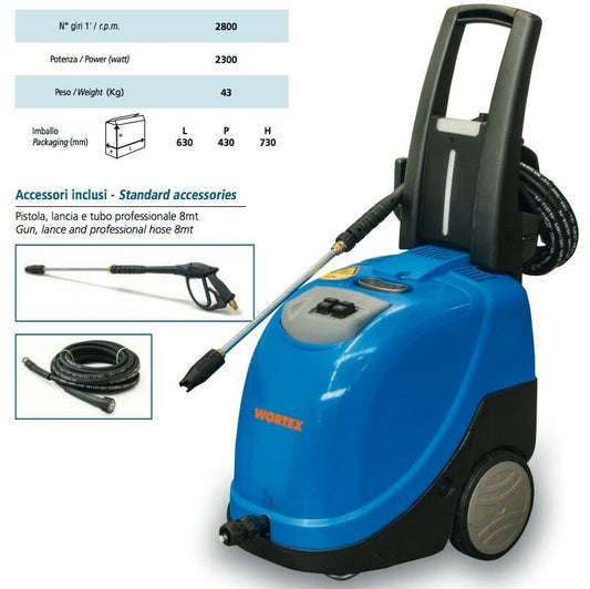 IDROPULITRICE DIESEL WORTEX VAPO 8/110 ACQUA CALDA 90°C 2300 W 2800 giri/min