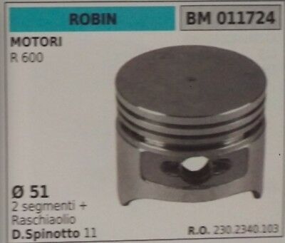 2302340103 PISTONE COMPLETO SEGMENTI E SPIN MOTORE ROBIN 4T R 600 Ø51
