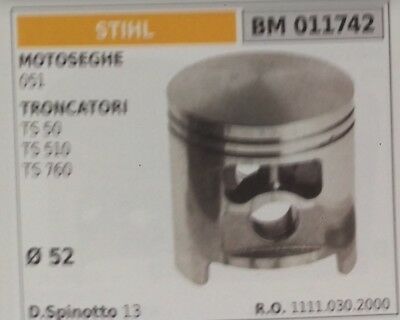 11110302000 PISTONE COMPLETO DI SEGMENTI E SPIN MOTOSEGA STIHL 051 Ø52