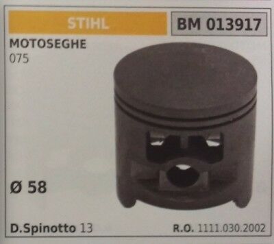 11110302002 PISTONE COMPLETO DI SEGMENTI E SPIN MOTOSEGA STIHL 075 Ø58