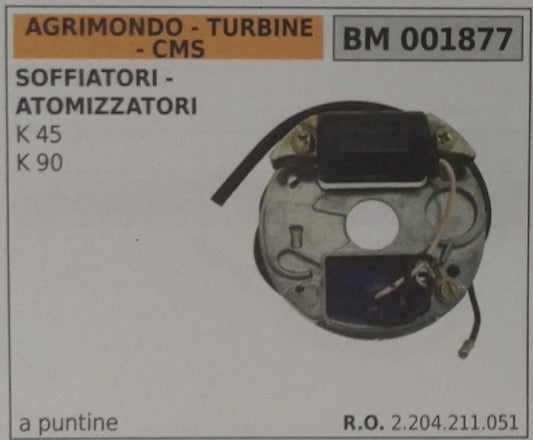 2204211051 BOBINA PUNTINE SOFFIATORE ATOMIZZATORE AGRIMONDO TURBINE CMS K 45 90