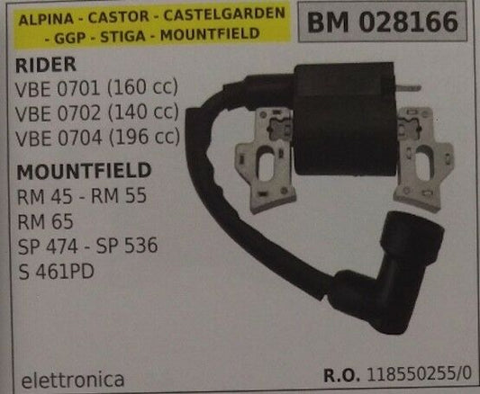 118550225 BOBINA TRATTORINO GGP STIGA VBE 0701 (196cc) 0702 (140cc) 0704 (196cc)