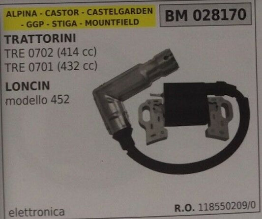 118550209 BOBINA TRATTORINO RASAERBA ALPINA CASTOR CASTELGARDEN TRE 0702 0701