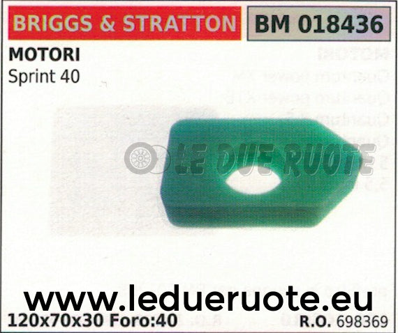 698369 SPUGNA FILTRO ARIA MOTORE BRIGGS & STRATTON SPRINT 40 120x70x30