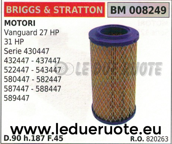 820263 FILTRO ARIA MOTORE BRIGGS & STRATTON VANGUARD 27 31 HP 430337-589447