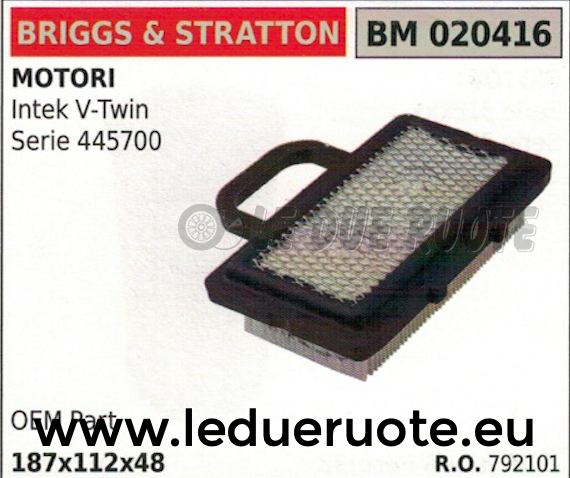 792101 FILTRO ARIA MOTORE BRIGGS & STRATTON INTEK V-TWIN 445700 187x112x48 ORIG