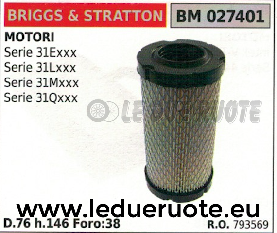793569 FILTRO ARIA MOTORE BRIGGS & STRATTON SERIE 31Exxx 31Lxxx 31Mxxx 31Qxxx