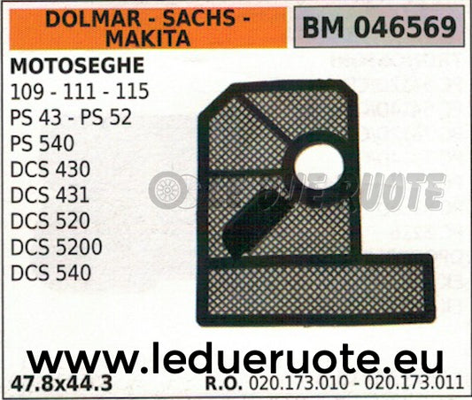 02017301 FILTRO ARIA MOTOSEGA DOLMAR SACHS MAKITA DCS 520 5200 540 47.8x44.3