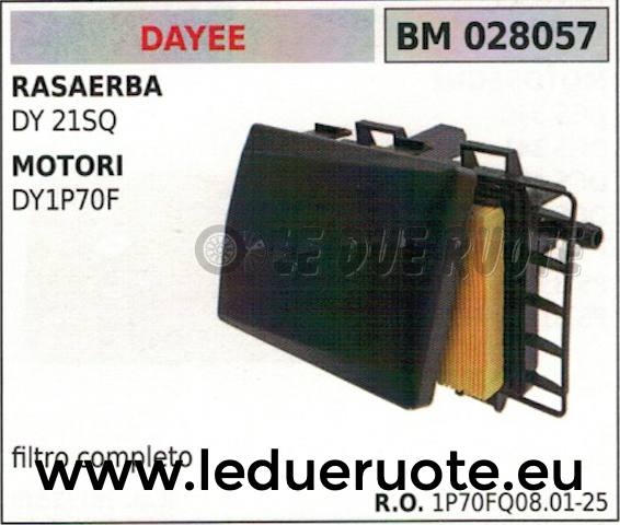 1P70FQ080012 FILTRO ARIA COMPLETO RASAERBA TOSAERBA DY 21SQ MOTORE DAYEE DY1P70F