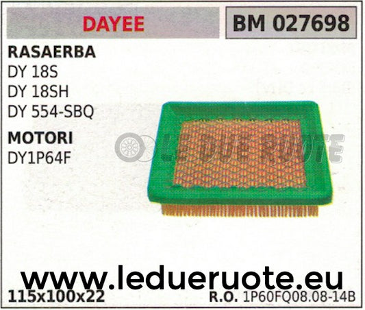 FILTRO ARIA RASAERBA TOSAERBA DY 18S 18SH 554-SQB MOTORE DAYEE DY1P64F 115x100