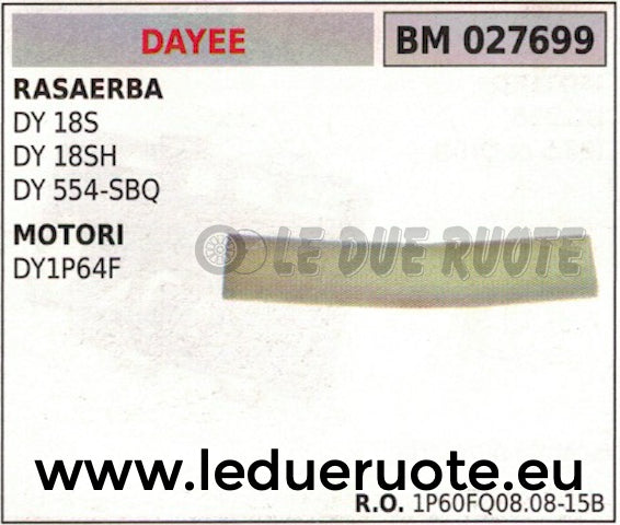 SPUGNA FILTRO ARIA RASAERBA TOSAERBA DY 18S 18SH 554-SBQ MOTORE DAYEE DY1P64F