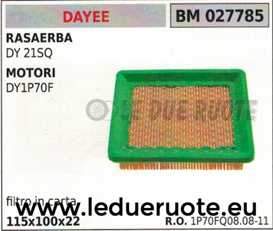 1P70DQ080811 FILTRO ARIA RASAERBA TOSAERBA DY 21SQ MOTORE DAYEE DY1P70F