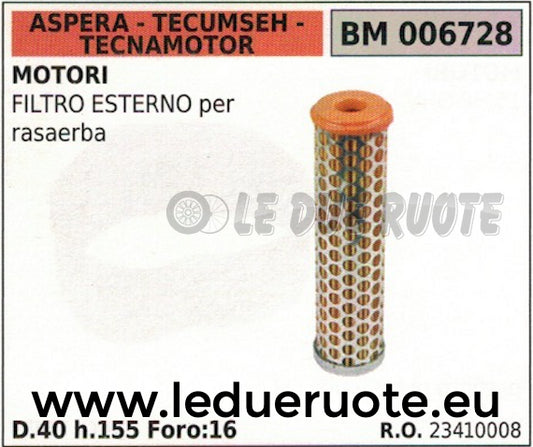 23410008 FILTRO ARIA esterno RASAERBA TOSAERBA MOTORE ASPERA TECUMSEH TECNAMOTOR