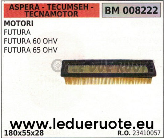 23410057 FILTRO ARIA MOTORE ASPERA TECUMSEH TECNAMOTOR FUTURA 60 65 OHV 180x55x2