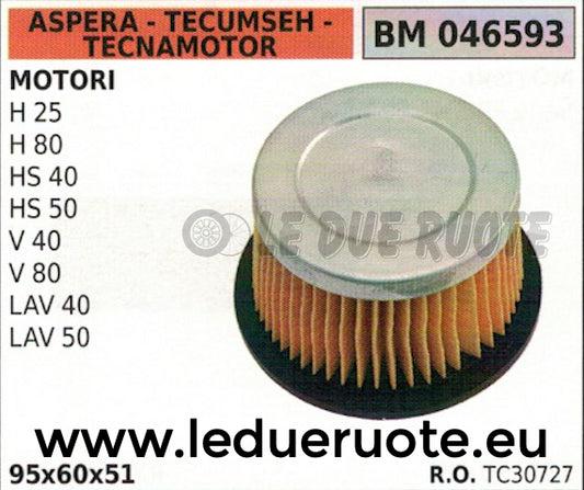30727 FILTRO ARIA MOTORE ASPERA TECUMSEH TECNAMOTOR H 25 80 HS 40 50 95x60x51