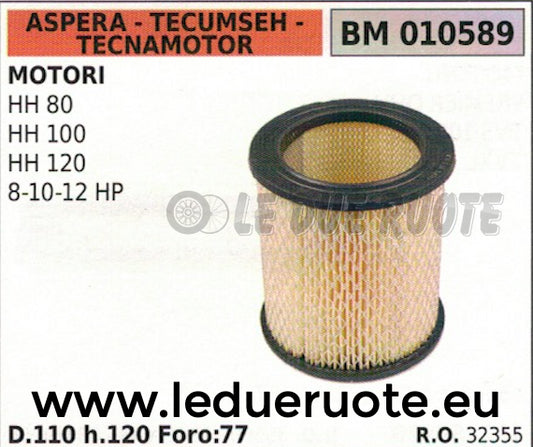 32335 FILTRO ARIA MOTORE ASPERA TECUMSEH TECNAMOTORHH 80 100 120 8 10 12 HP 110