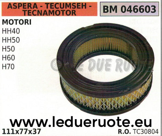 30804 FILTRO ARIA MOTORE ASPERA TECUMSEH TECNAMOTOR HH 40 50 H 50 60 70 111x77x3