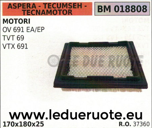 37360 FILTRO ARIA ASPERA TECUMSEH TECNAMOTOR  OV 691 EA EP TVT 69 170x180x25