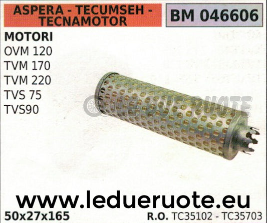 35102 35703 FILTRO ARIA ASPERA TECUMSEH TECNAMOTOR OVM 120 TVM 170 220 50x26x165