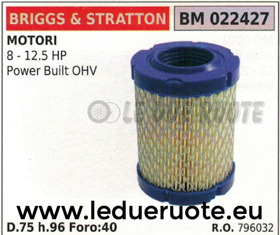 796032 SPUGNA FILTRO ARIA MOTORE BRIGGS & STRATTON 8 12.5 HP POWER BUILT OHV