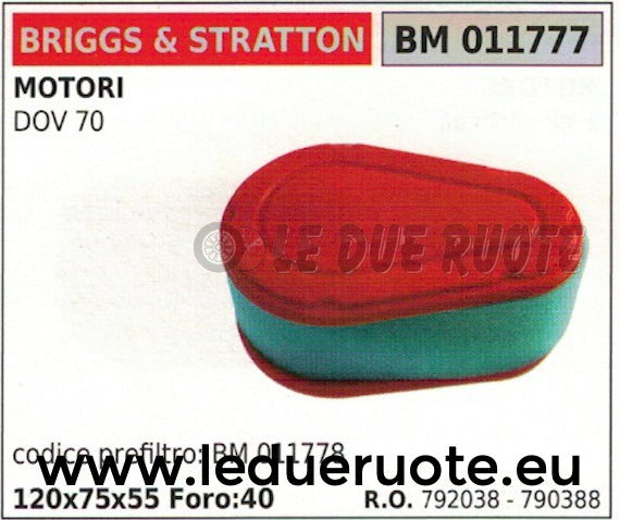 792038 790388 FILTRO ARIA MOTORE BRIGGS & STRATTON DOV 70 120x75x55
