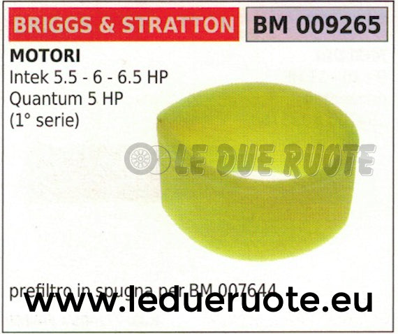 SPUGNA FILTRO ARIA MOTORE BRIGGS & STRATTON INTEK 5.5 6 6.5 HP QUANTUM 5 HP