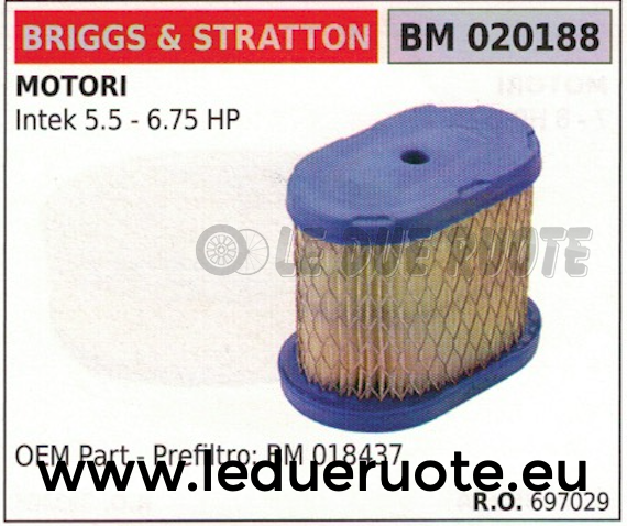 697029 FILTRO ARIA ORIGINALE MOTORE BRIGGS & STRATTON IINTEK 5.5 6.75 HP
