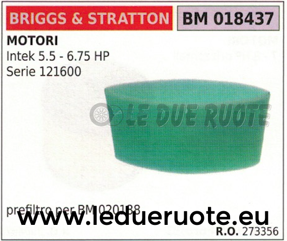 273356 SPUGNA FILTRO ARIA MOTORE BRIGGS & STRATTON IINTEK 5.5 6.75 HP SERIE 1216