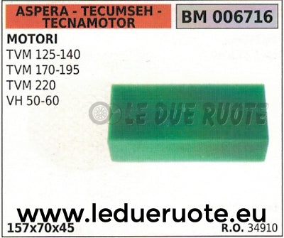 34910 FILTRO ARIA MOTORE ASPERA TECUMSEH TECNAMOTOR VH 50 60 157x70x45