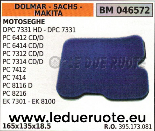 395173081 FILTRO ARIA MOTOSEGA DOLMAR SACHS MAKITA PC 6414CD 6414D 7312CD 7312D