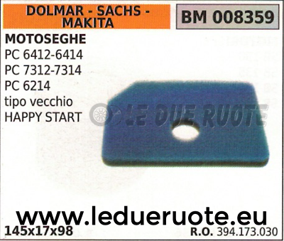 394173030 FILTRO ARIA MOTOSEGA DOLMAR SACHS MAKITA PC 7314 6214 HAPPY 145x17x98