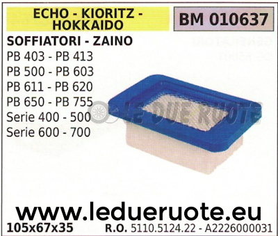 5110512422 FILTRO ARIA SOFFIATORE ECHO KIORITZ HOKKAIDO serie 400 500 600 700