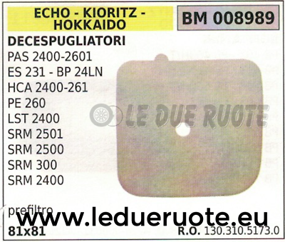 1303105173 FILTRO ARIA DECESPUGLIATORE ECHO KIORITZ HOKKAIDO PE260 LST 2400 HCA