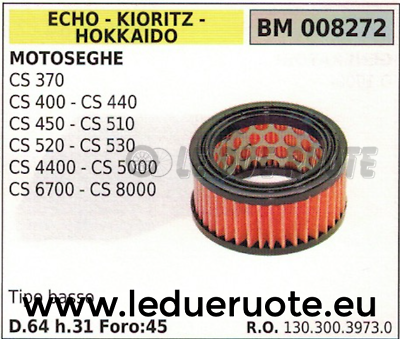 1303003973 FILTRO ARIA MOTOSEGA ECHO KIORITZ HOKKAIDO CS 5000 6700 8000 D.64