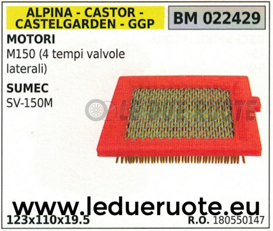 180550147 FILTRO ARIA MOTORE GGP STIGA ALPINA CASTOR M150 4T SUMEC SV-150M
