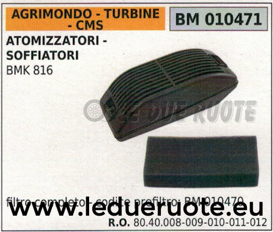 8040008 8040009 FILTRO ARIA COMPLETO SOFFIATORE AGRIMONDO TURBINE CMS BMK 816