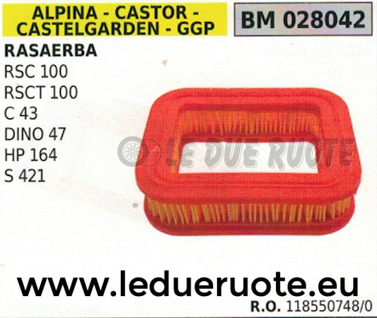 1185507480 FILTRO ARIA RASAERBA TOSAERBA ALPINA STIGA CASTELGARDEN HP164 S 421
