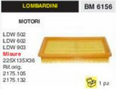 2175.105 FILTRO ARIA MOTORE LOMBARDINI LDW502 LDW602 LDW903 LDW 502 60