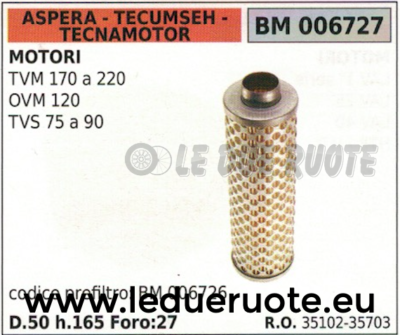 35102 35703 FILTRO ARIA ASPERA TECUMSEH TECNAMOTOR TVM 170/220 OVM 120