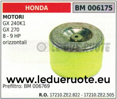 17210ZE2822 FILTRO ARIA MOTORE HONDA GX 240K1 270 8 9 HP ORIZZONTALE 1