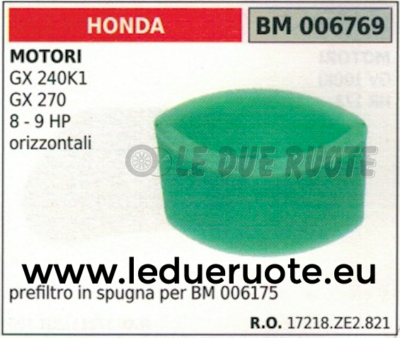17218ZE2821 SPUGNA FILTRO ARIA MOTORE HONDA GX 240K1 270 102x90x80