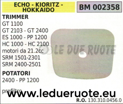 13031004560 FILTRO ARIA DECESPUGLIATORE ECHO KIORITZ HOKKAIDO GT 1100