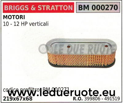 399806 491519 FILTRO ARIA MOTORE BRIGGS & STRATTON 10 12 HP 219x67x68