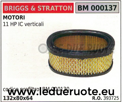 393725 FILTRO ARIA MOTORE BRIGGS & STRATTON 11 HP IC verticale 132x80x