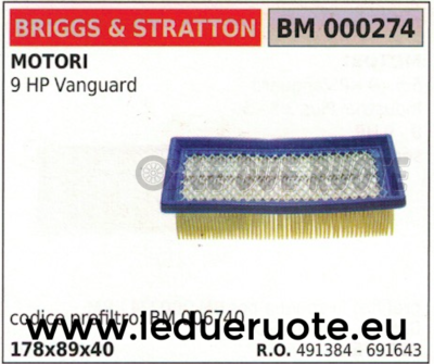 491384 691643 FILTRO ARIA MOTORE BRIGGS & STRATTON 9HP VANGUARD 9 HP 1