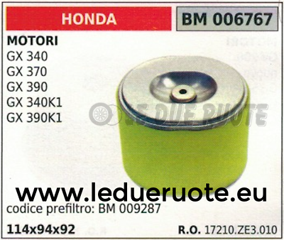17210ZE3010 FILTRO ARIA MOTORE HONDA GX 340 370 390 340K1 390K1 114x94