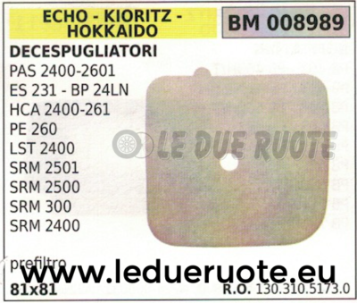 1303105173 FILTRO ARIA DECESPUGLIATORE ECHO KIORITZ HOKKAIDO PAS 2400