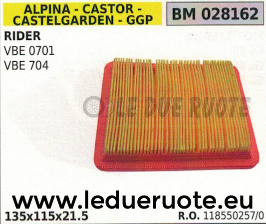118550257 FILTRO ARIA TRATTORINO RASAERBA TOSAERBA STIGA CASTELGARDEN VBE 704