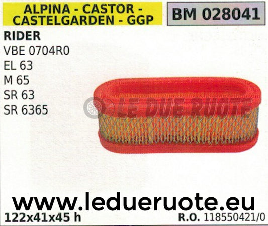 118550421 FILTRO ARIA TRATTORINO RASAERBA STIGA CASTELGARDEN GGP SR 63 6365 M65