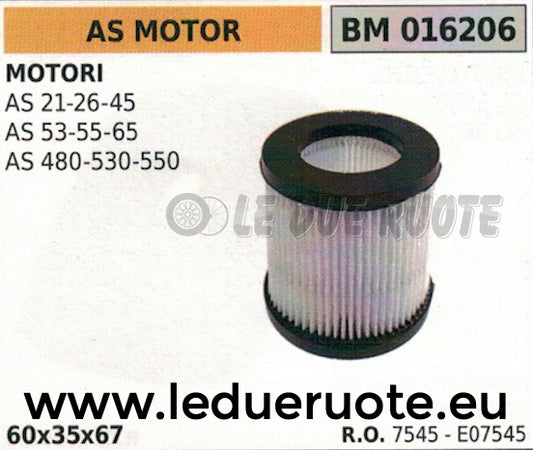 E07545 FILTRO ARIA COMPLETO MOTORE AS MOTORI AS 21 26 45 53 55 65 480 520 550
